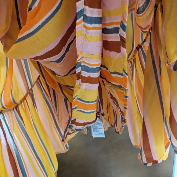 All Saints Paola Cotton Orange Yellow Pink Stripe Spaghetti Strap Midi Dress - Picture 8 of 9